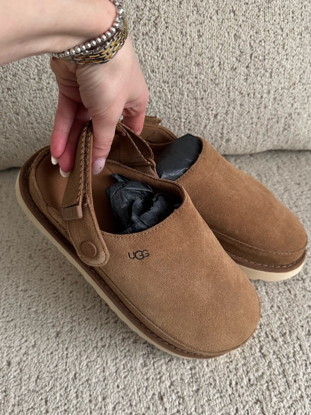 UGG Women Chestnut Suede Slip-On Clog with Backstrap
